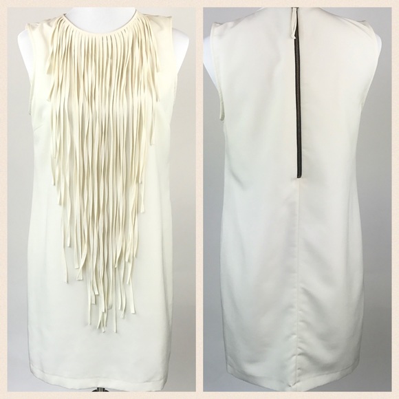 Zara Dresses & Skirts - ZARA Basic Cream White Fringe Shift Dress Medium